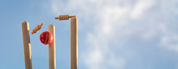 blue skies with two wooden wickets and a red cricket ball blue skies with two wooden wickets and a red cricket ball